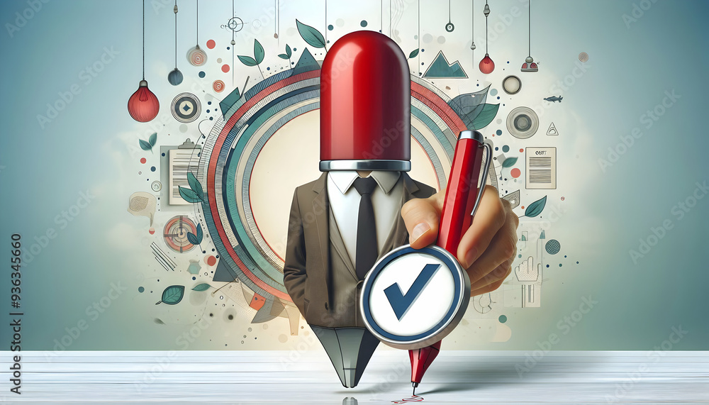 Factcheck Badge Photo Realistic as Editor with Red Pen and Fact Check Badge concept as ...