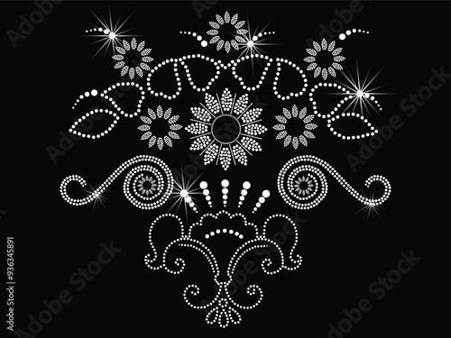 Illustration of collar neck decoration with rhinestones in the form of a necklace