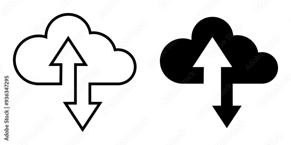 Download and upload cloud set icons. Online storage vector illustration. Download and upload cloud set icons. Online storage vector illustration.