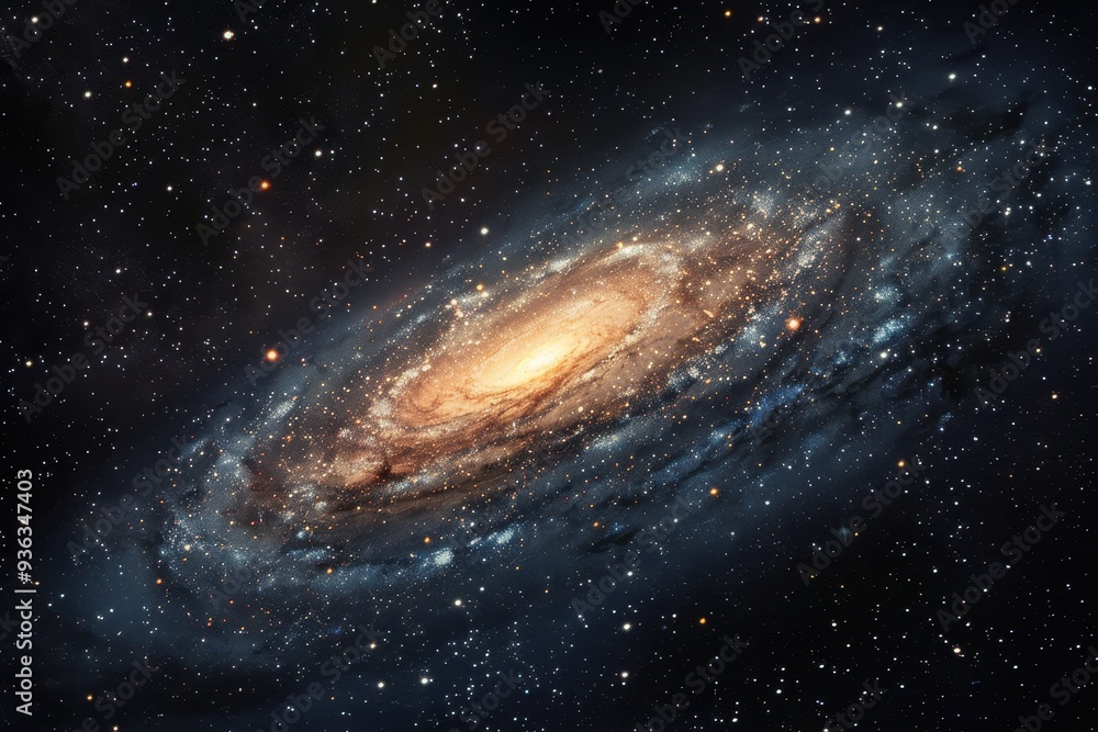 Fototapeta premium Spiral galaxy in deep space with bright center and long swirling arms