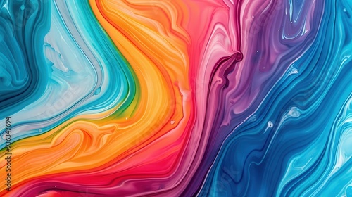 Vibrant Rainbow Swirl, a dynamic abstract art piece showcasing vivid marble ink patterns in swirling rainbow colors, evoking energy and creativity through fluid motion.