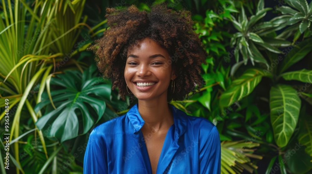 The smiling woman in blue The smiling woman in blue