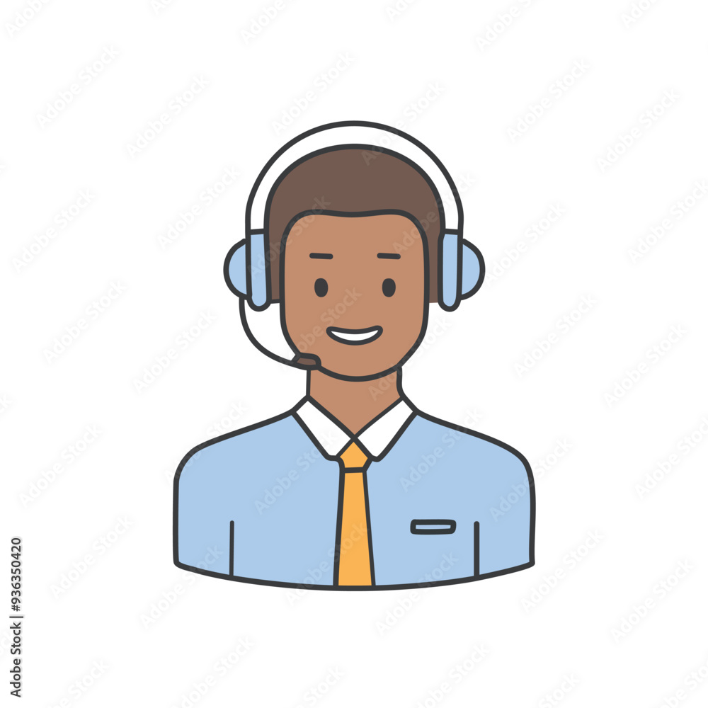 Smiling customer service representative icon. Friendly customer service representative with a headset, ready to assist and answer questions. Smiling customer service representative icon. Friendly customer service representative with a headset, ready to assist and answer questions.