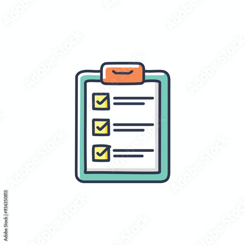 Completed checklist illustration. Colorful vector illustration of a clipboard with a checklist, showing completed tasks. Perfect for organization and productivity concepts.