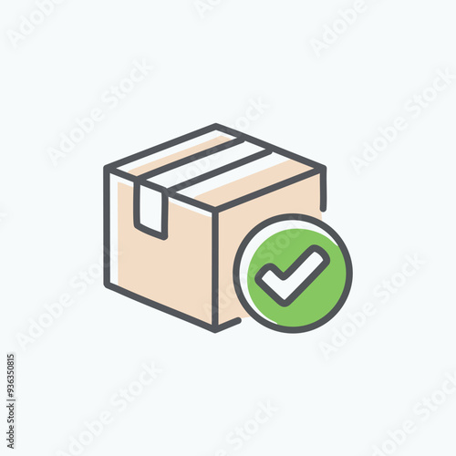 Delivered package icon with checkmark. A simple, modern icon depicting a package with a checkmark, symbolizing successful delivery or completion.