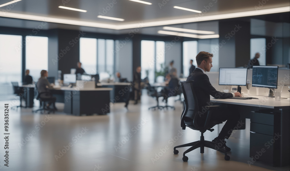 A businessman works at his desk in a modern office A businessman works at his desk in a modern office