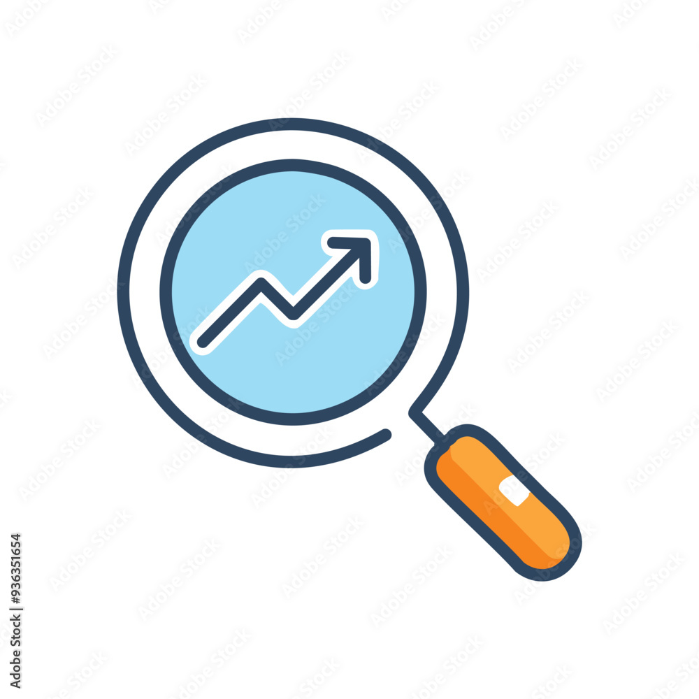 Magnifying glass with upward trend. Illustration of a magnifying glass with an upward trend line inside, symbolizing growth and progress. Magnifying glass with upward trend. Illustration of a magnifying glass with an upward trend line inside, symbolizing growth and progress.