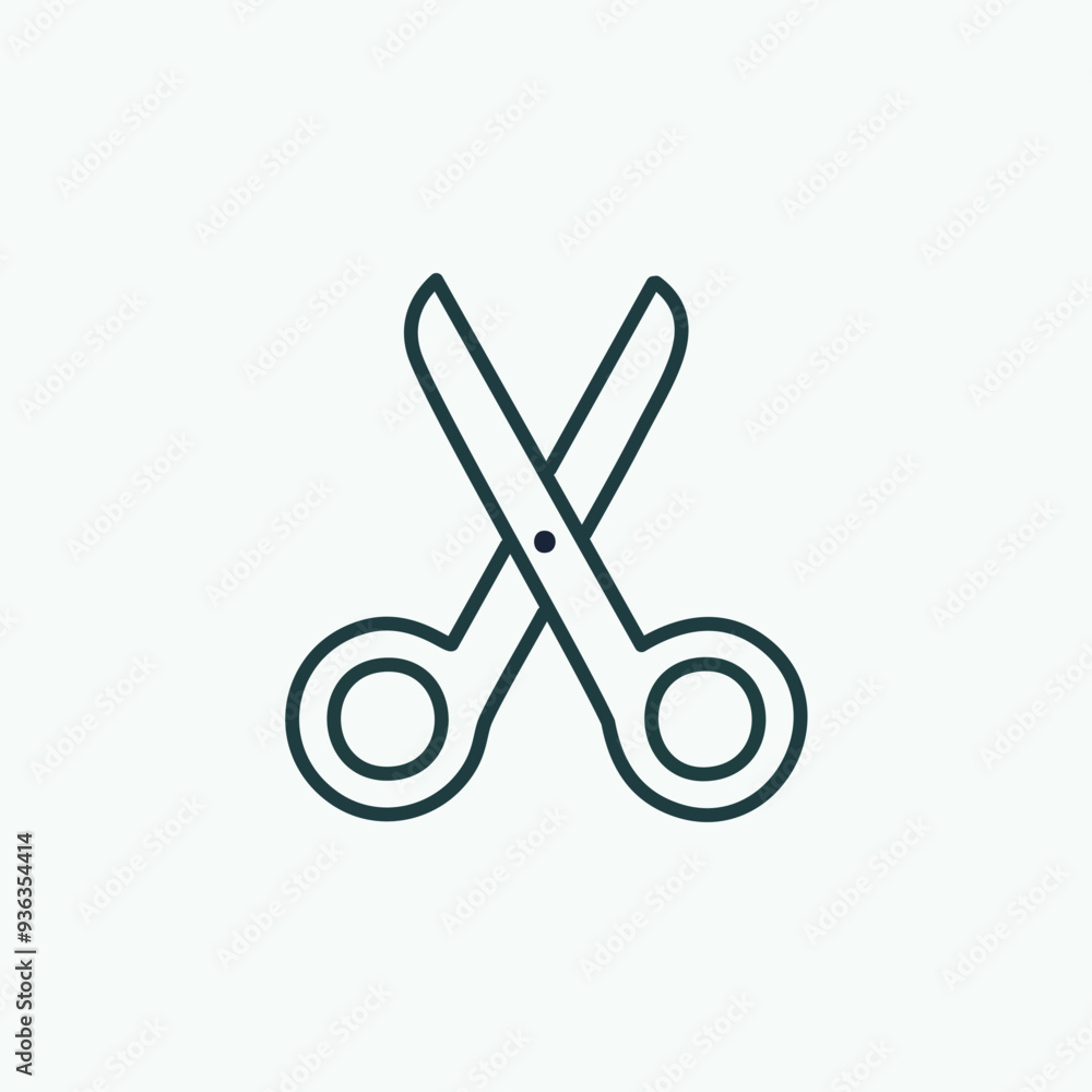 Simple scissors icon design. Black and white line drawing of a basic pair of scissors. Clean, modern and minimalist graphic. Simple scissors icon design. Black and white line drawing of a basic pair of scissors. Clean, modern and minimalist graphic.