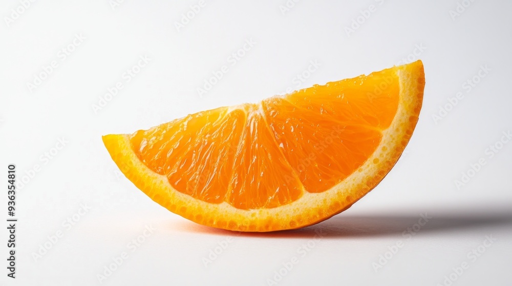 Vibrant Orange Wedge on White Surface, a striking orange wedge displayed against a clean white backdrop, showcasing its rich color and texture in sharp detail. Vibrant Orange Wedge on White Surface, a striking orange wedge displayed against a clean white backdrop, showcasing its rich color and texture in sharp detail.
