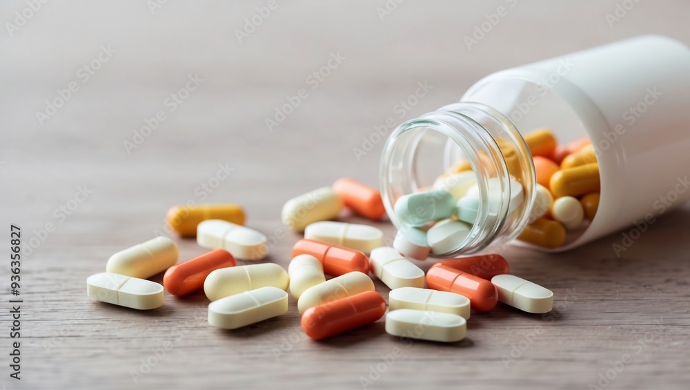 Realistic Illustration of a Medicine Bottle Surrounded by Various Pills, Showcasing Different Shapes and Colors, Ideal for Health and Wellness Themes in Medical and Pharmaceutical Design.
Realistic Illustration of a Medicine Bottle Surrounded by Various Pills, Showcasing Different Shapes and Colors, Ideal for Health and Wellness Themes in Medical and Pharmaceutical Design.