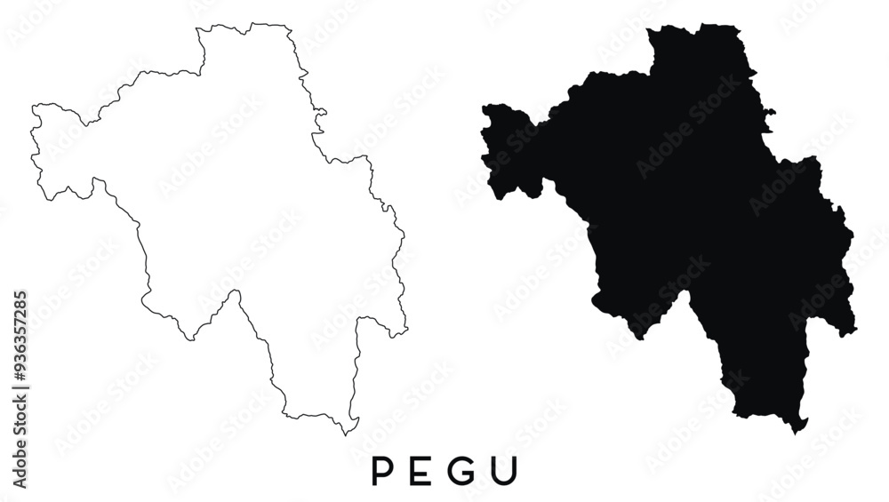 Fototapeta premium Pegu map outline and black silhouette vector