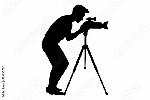 Man taking photo using tripod vector, Silhouette of photographer
