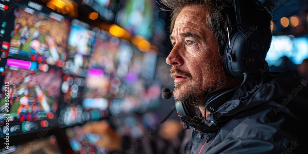 Broadcast Director Concentrated on Monitors Broadcast Director Concentrated on Monitors