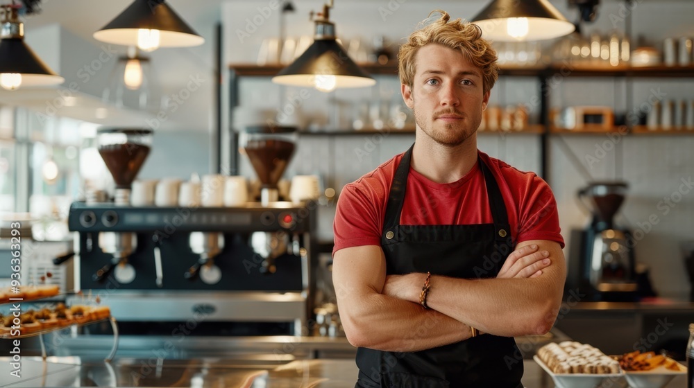 The barista in apron The barista in apron