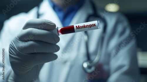 Infectious Disease Alert: Doctor in Gloves Holding a Monkeypox Positive Test Tube photo