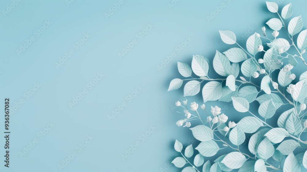 A sleek blue backdrop with a refined foliage border, offering a minimalist and elegant design with ample copy space for customization. A sleek blue backdrop with a refined foliage border, offering a minimalist and elegant design with ample copy space for customization.