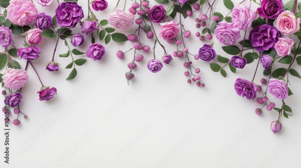 An elegant border of purple roses, arranged in a minimalist style against a white background. The simple yet beautiful design is perfect for adding a touch of sophistication to your projects. An elegant border of purple roses, arranged in a minimalist style against a white background. The simple yet beautiful design is perfect for adding a touch of sophistication to your projects.