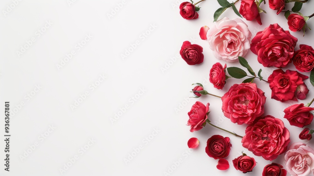 A minimalist border of bright red roses, creating a striking contrast against a plain white background. The clean design allows for easy customization with text or graphics. A minimalist border of bright red roses, creating a striking contrast against a plain white background. The clean design allows for easy customization with text or graphics.