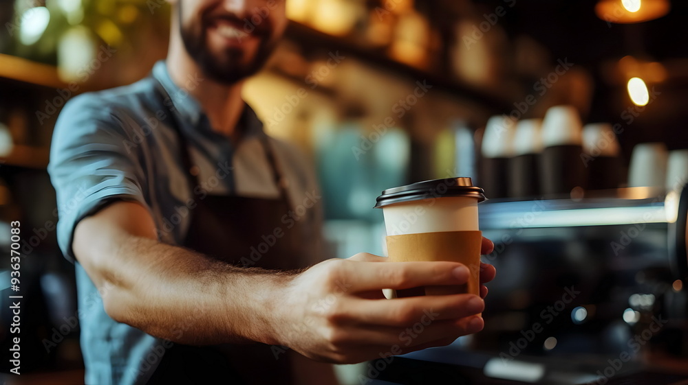 Barista Serving Fresh Coffee Cup Smiling Customer Experience Cafe Atmosphere Barista Serving Fresh Coffee Cup Smiling Customer Experience Cafe Atmosphere