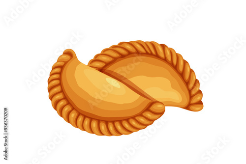 Curry puff,Argentine empanada isolated on white background. Vector eps 10