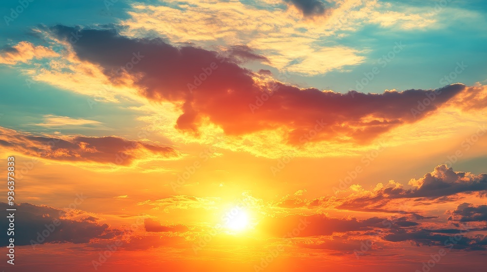 A vibrant sunset with colorful clouds illuminating the sky, creating a serene and peaceful atmosphere. A vibrant sunset with colorful clouds illuminating the sky, creating a serene and peaceful atmosphere.