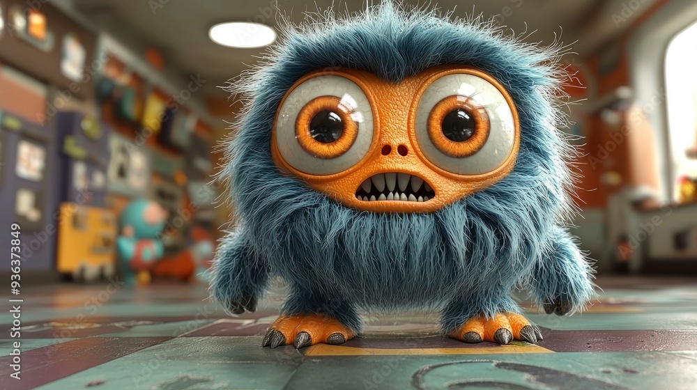 Cute Blue Furry Monster with Cute Blue Furry Monster with
