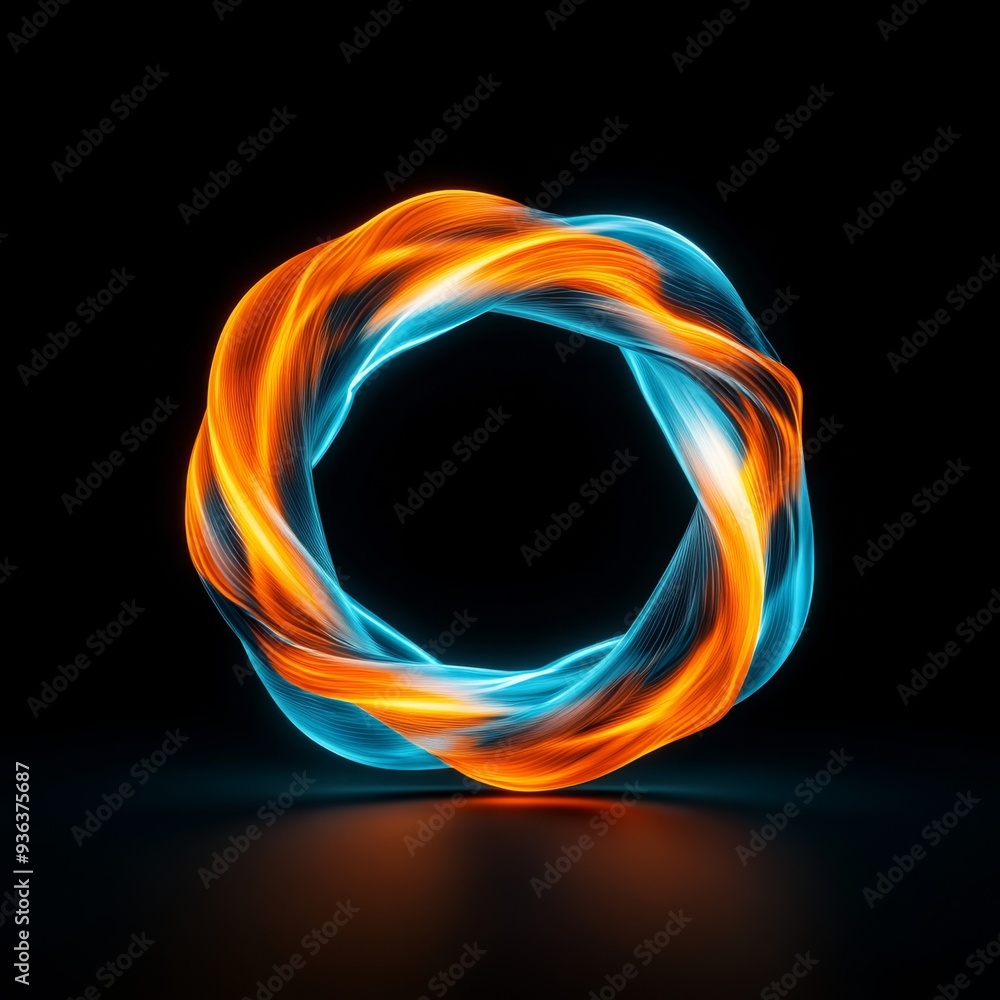 Fototapeta premium high tech glowing ring of intertwined orange and teal lights, complex and interconnected networks that power modern communication systems. Energy Flow and Dynamics. 