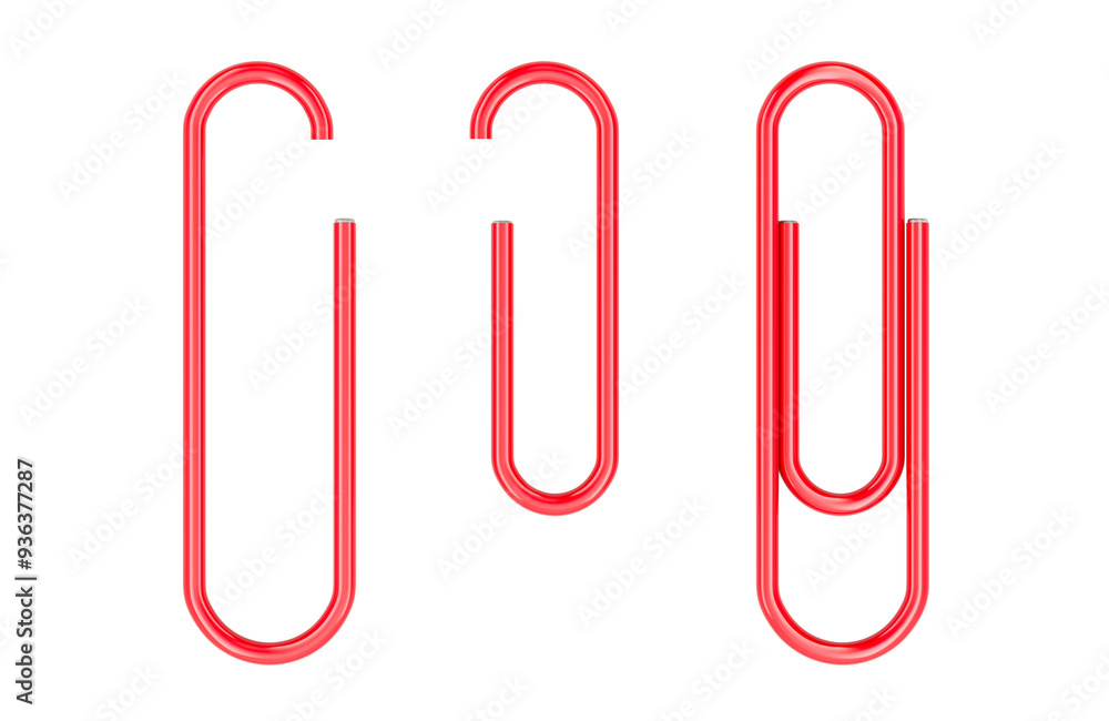 Red Paper Clips with PVC coated on the sheet, 3D rendering isolated on transparent background Red Paper Clips with PVC coated on the sheet, 3D rendering isolated on transparent background