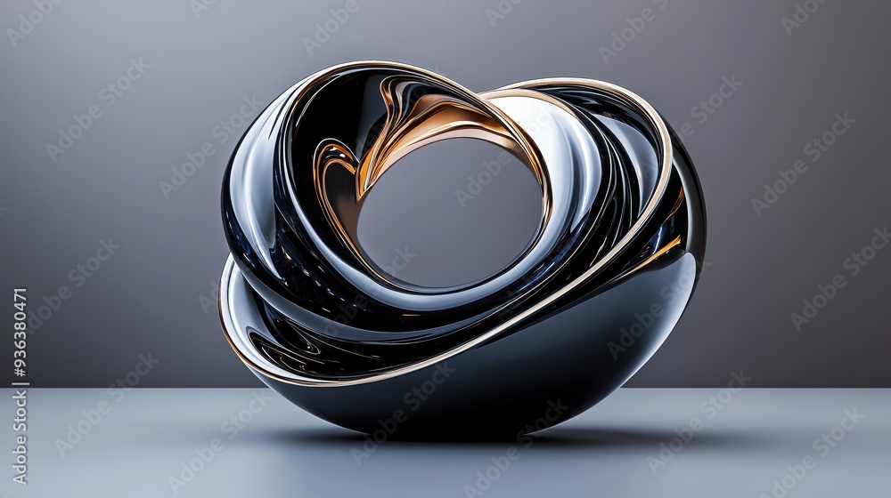 A sleek, modern sculpture featuring a twisting design that combines black and gold elements, perfect for contemporary art lovers. A sleek, modern sculpture featuring a twisting design that combines black and gold elements, perfect for contemporary art lovers.