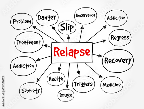 Relapse - of a sick or injured person deteriorate after a period of improvement, mind map text concept background