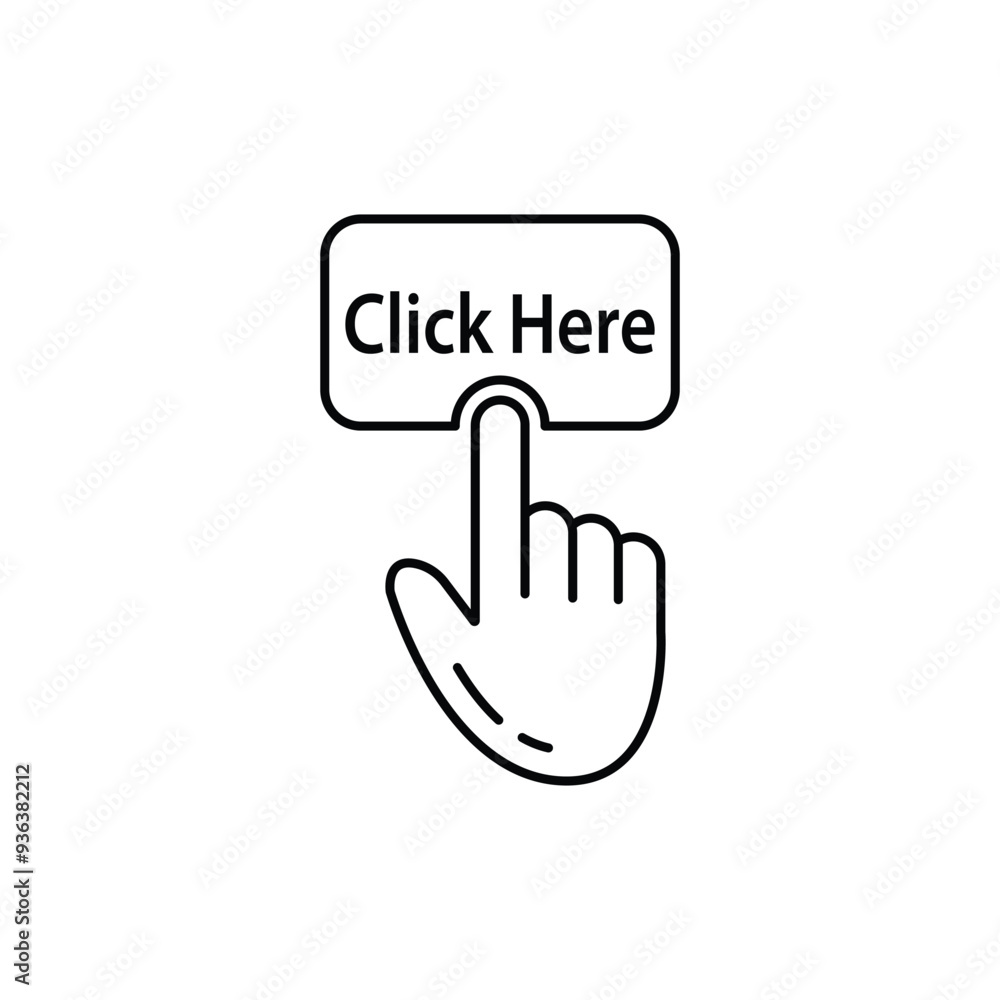 thin line black click here button. flat linear trend modern simple admission logotype graphic design element isolated on white. concept of payment on thin line black click here button. flat linear trend modern simple admission logotype graphic design element isolated on white. concept of payment on