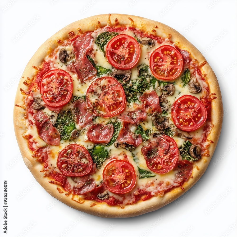 meat pizza isolated on white background, top view meat pizza isolated on white background, top view