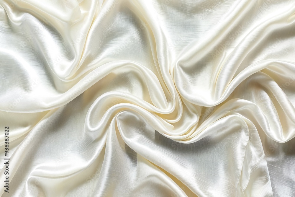 Close-up shot of white satin fabric with intricate texture and pattern Close-up shot of white satin fabric with intricate texture and pattern
