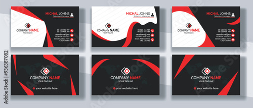 Quadro su tela Creative modern clean corporate double-side business card template, personal visiting card, professional simple identity blue, red, white and black elegant visiting card