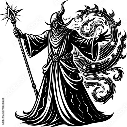 silhouette-of-a-wizard vector image 