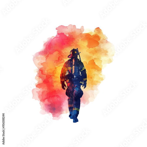 abstract color silhouette of firefighter vector illustration in watercolor style