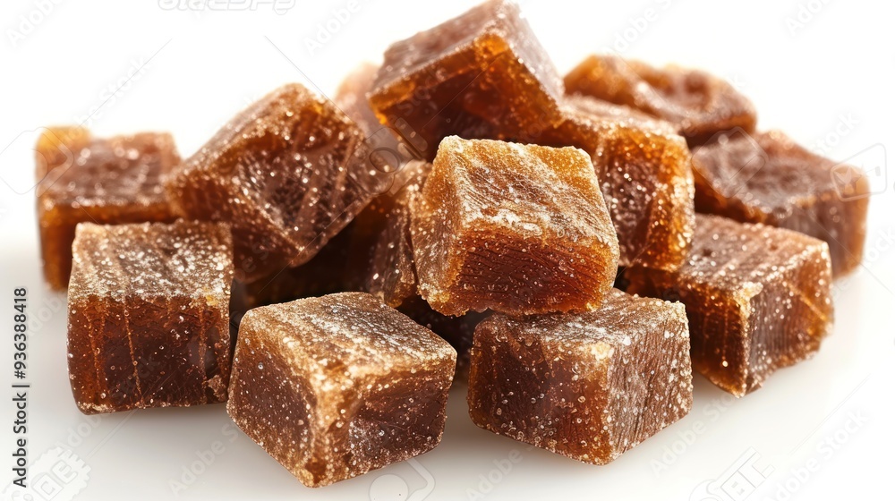 Brown sugar cubes isolated on white background front vie Brown sugar cubes isolated on white background front vie