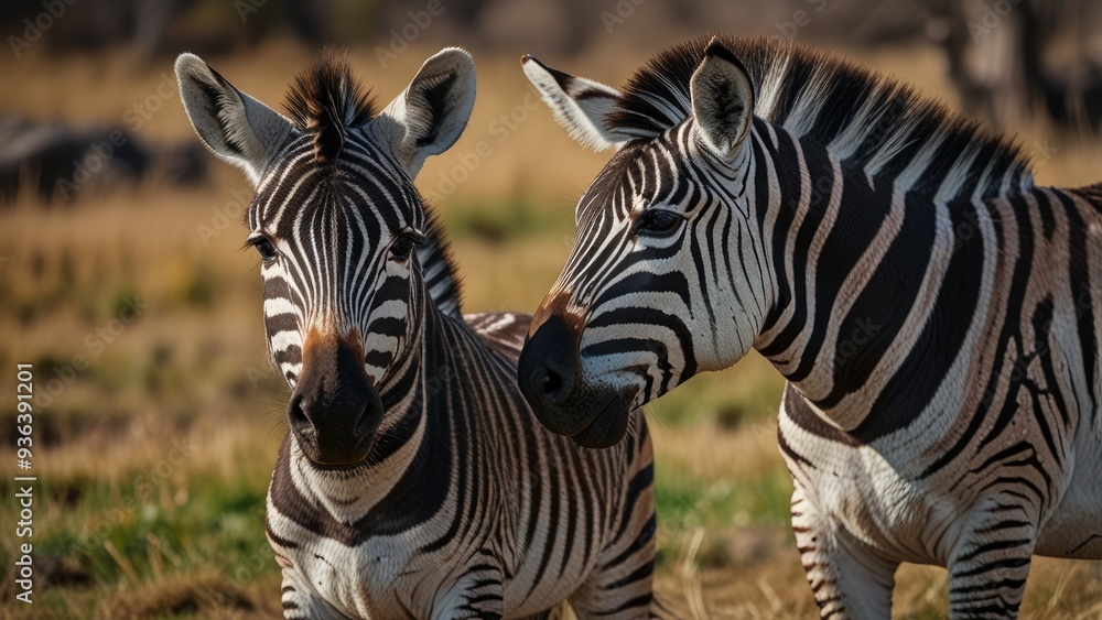 Fototapeta premium wild nature mother with baby, zebra love