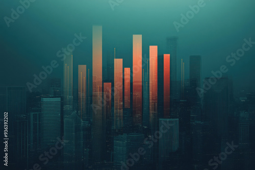 Abstract city landscape growing from money supply charts and interest rate adjustments, monetary growth, policydriven economy