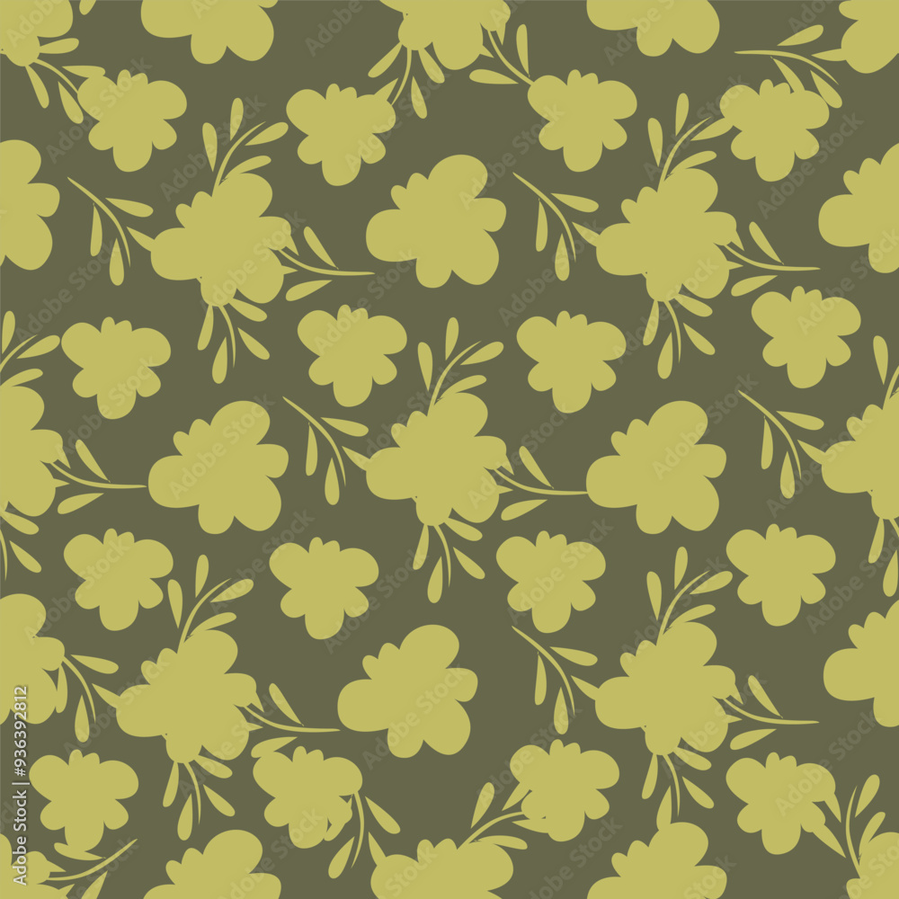 cream vector stock small flowers with green leaves pattern on green background cream vector stock small flowers with green leaves pattern on green background