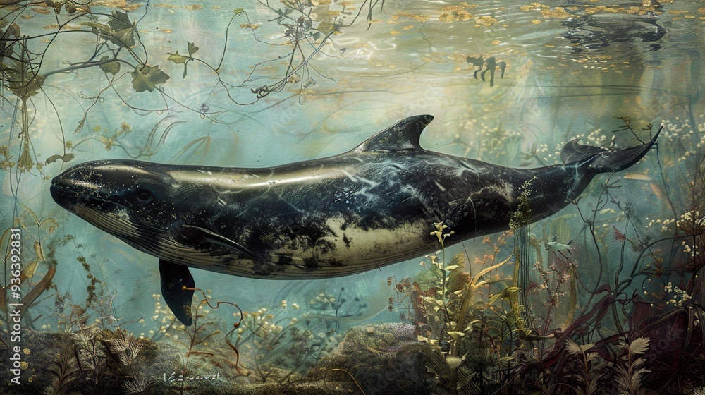 Fototapeta premium Whale in Underwater World: A Stunning Marine Life Image