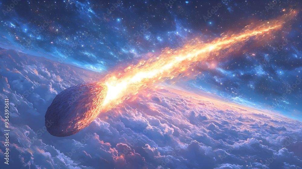 Comet Streaking Through Celestial Atmosphere in Vibrant Glowing Display Comet Streaking Through Celestial Atmosphere in Vibrant Glowing Display