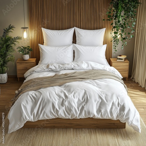 Classic bed with pillow and throw created with generated ai