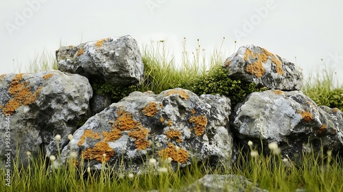 Mossy Stones and Grass in a Natural Landscape photo