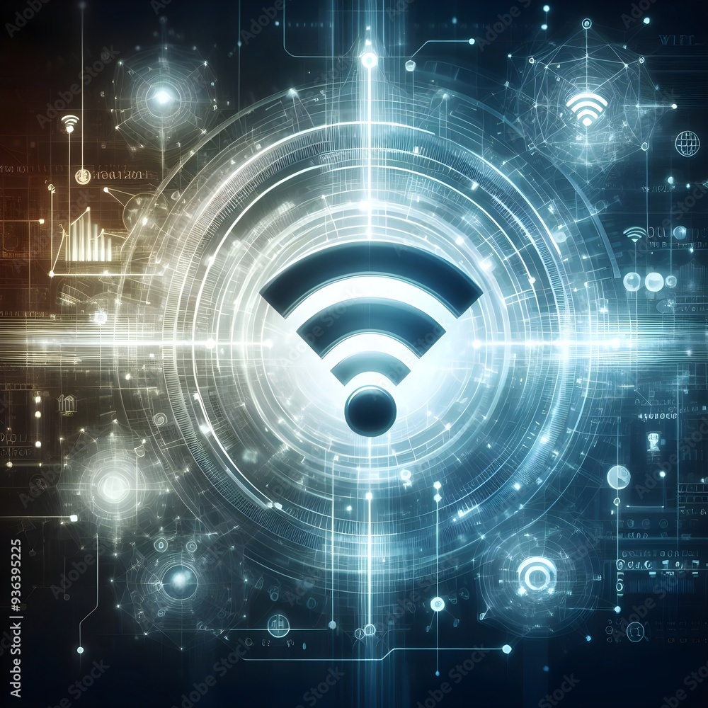 Fototapeta premium Illustration of wifi icon with electronic connections, concept of Wireless network and connection world
