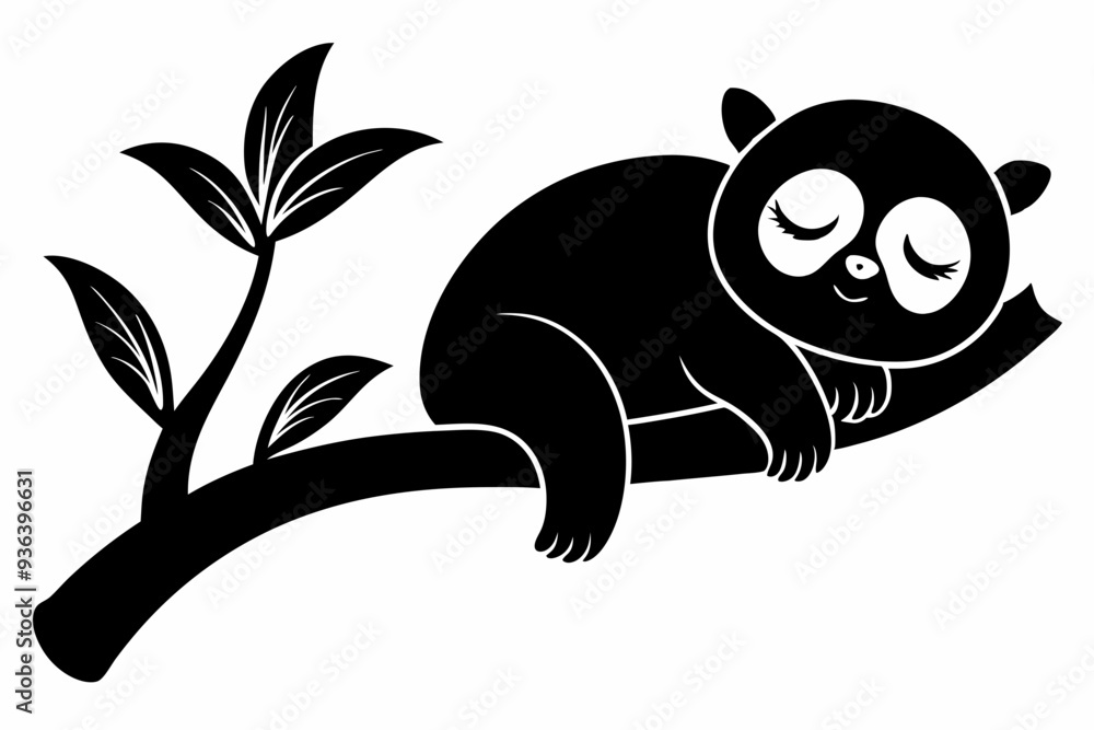 Fototapeta premium Sloth sleeping on a tree branch silhouette Vector illustration.