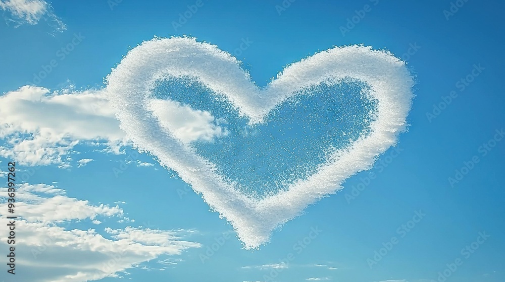 A cloud in the shape of a heart is visible in the sky, surrounded by other clouds that also form hearts A cloud in the shape of a heart is visible in the sky, surrounded by other clouds that also form hearts