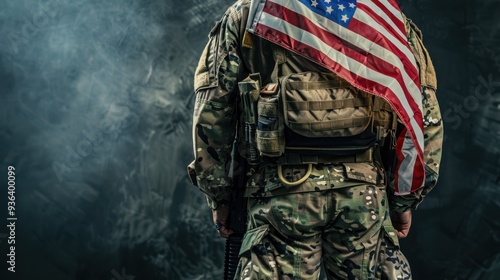 A Soldier with American Flag. photo