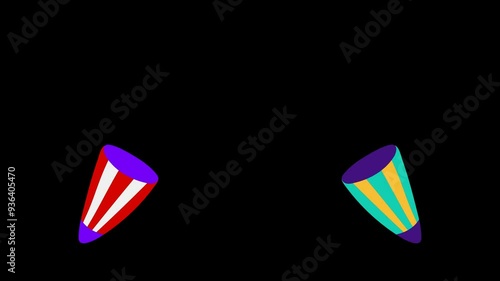 Confetti Party Popper, Stock Overlay 4k Animation Video, 3D Motion Graphics loop Animation, with Chroma key, Alpha Channel, High Resolution, Black and Green Screen Background