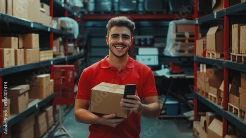 The worker holding package photo